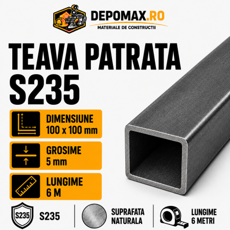 Teava patrata 100 x 100 x 5 mm, 6 metri